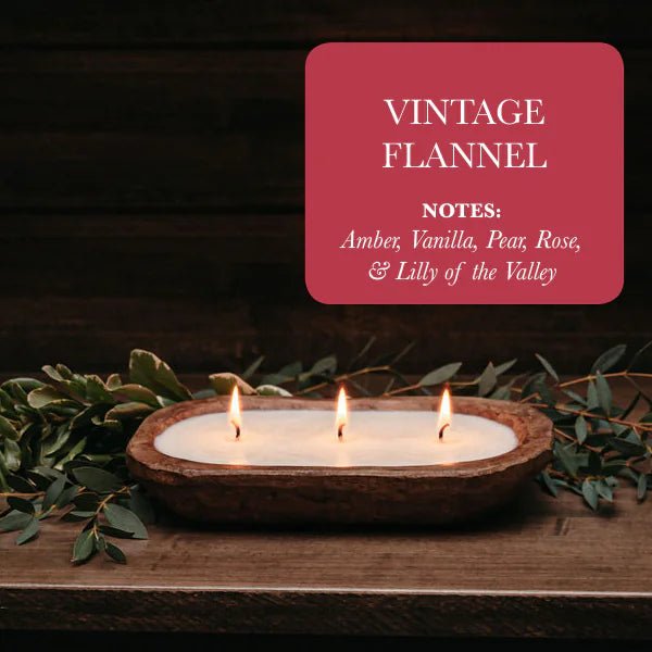 3 - Wick Dough Bowl Soy Candle - Vintage Flannel - Johnbob's