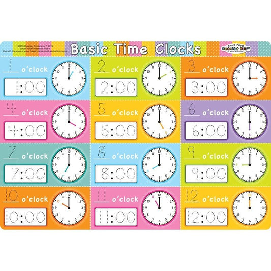 Ashley Smart Poly Single Sided Postermat Pals, Telling Time Basic, 12" X 17.25" (ASH95205) - Johnbob's General Store