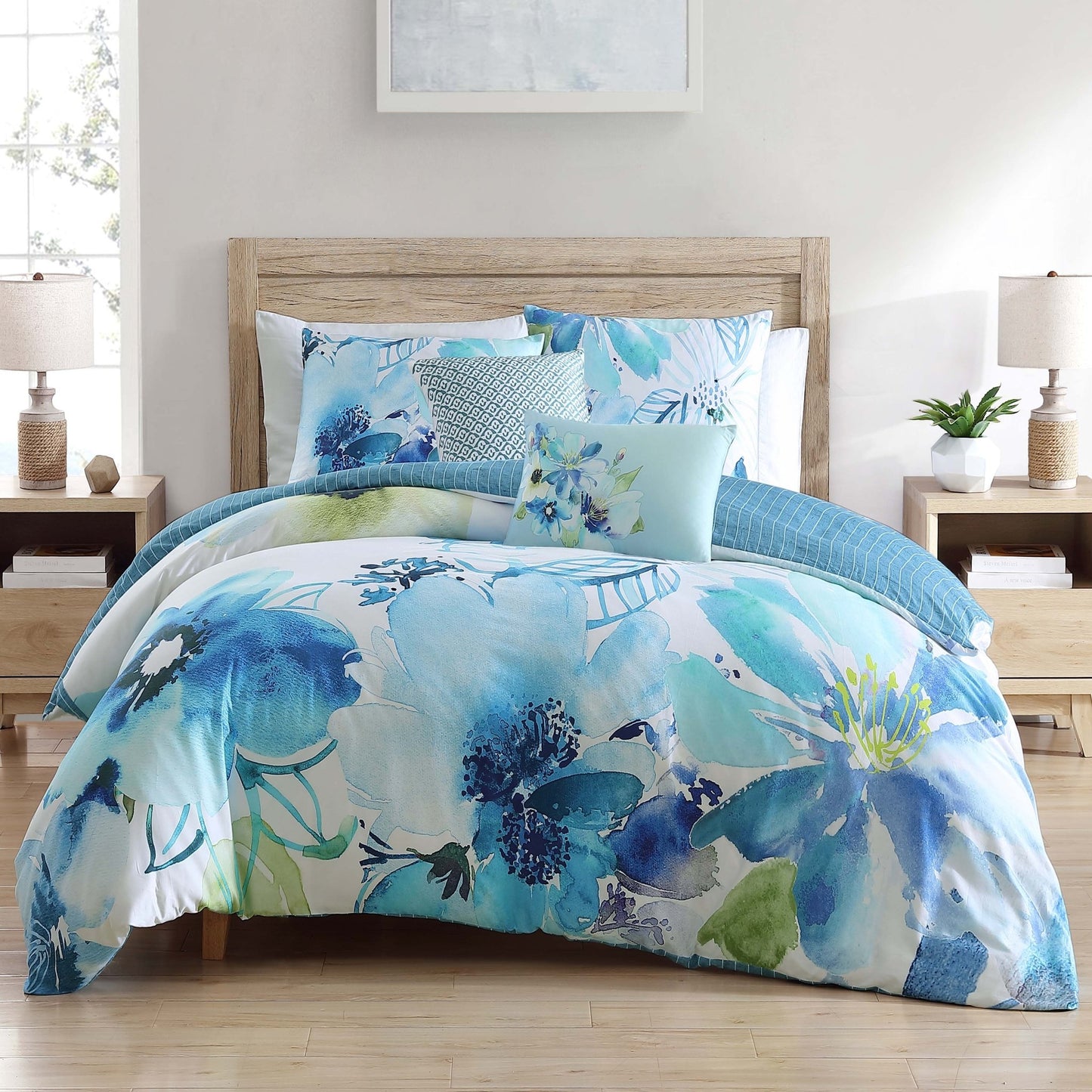 Bebejan Watercolor Blue 100% Cotton 5 - Piece Reversible Comforter Set - Johnbob's General Store