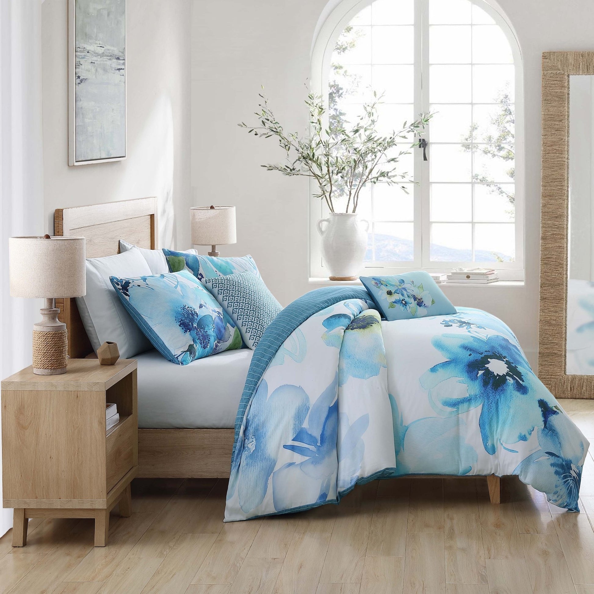 Bebejan Watercolor Blue 100% Cotton 5 - Piece Reversible Comforter Set - Johnbob's General Store