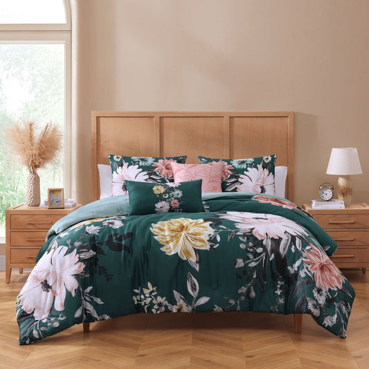 Bebejan Wild Flowers on Teal 5 Piece Reversible Comforter Set - Johnbob's General Store