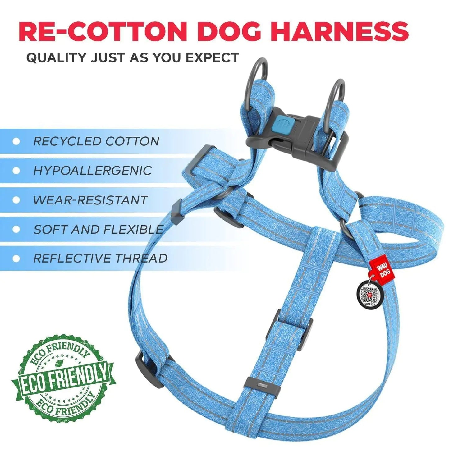 Blue Cotton Dog Harness Eco Friendly Dog Harness for Small Dogs S Size - Johnbob's