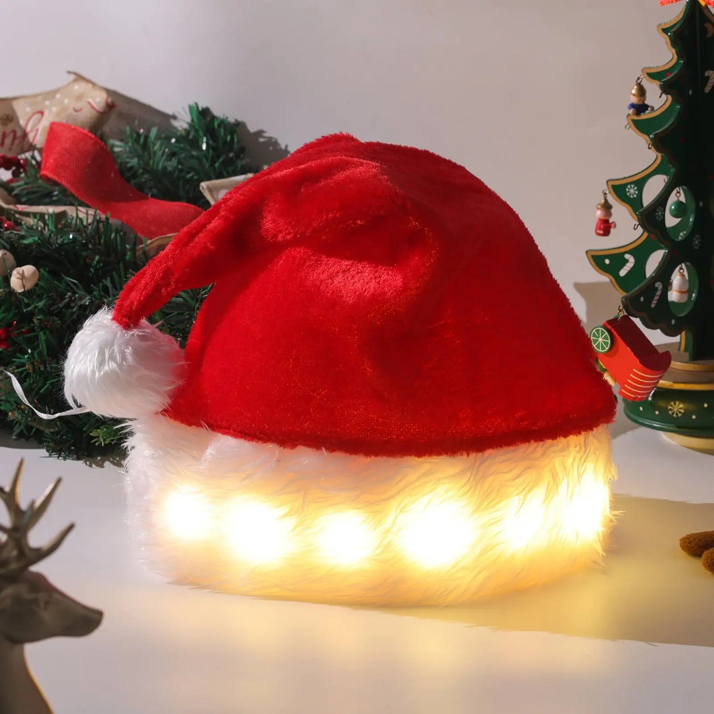 Christmas Hat LED Light Plush - Johnbob's General Store, LLC #santahat