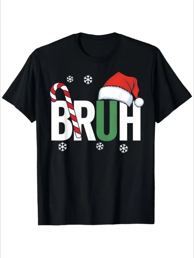 Christmas T-Shirt Festive Bruh Graphic With Santa Hat - Johnbob's General Store, LLC#christmas#mens#christmas#mens