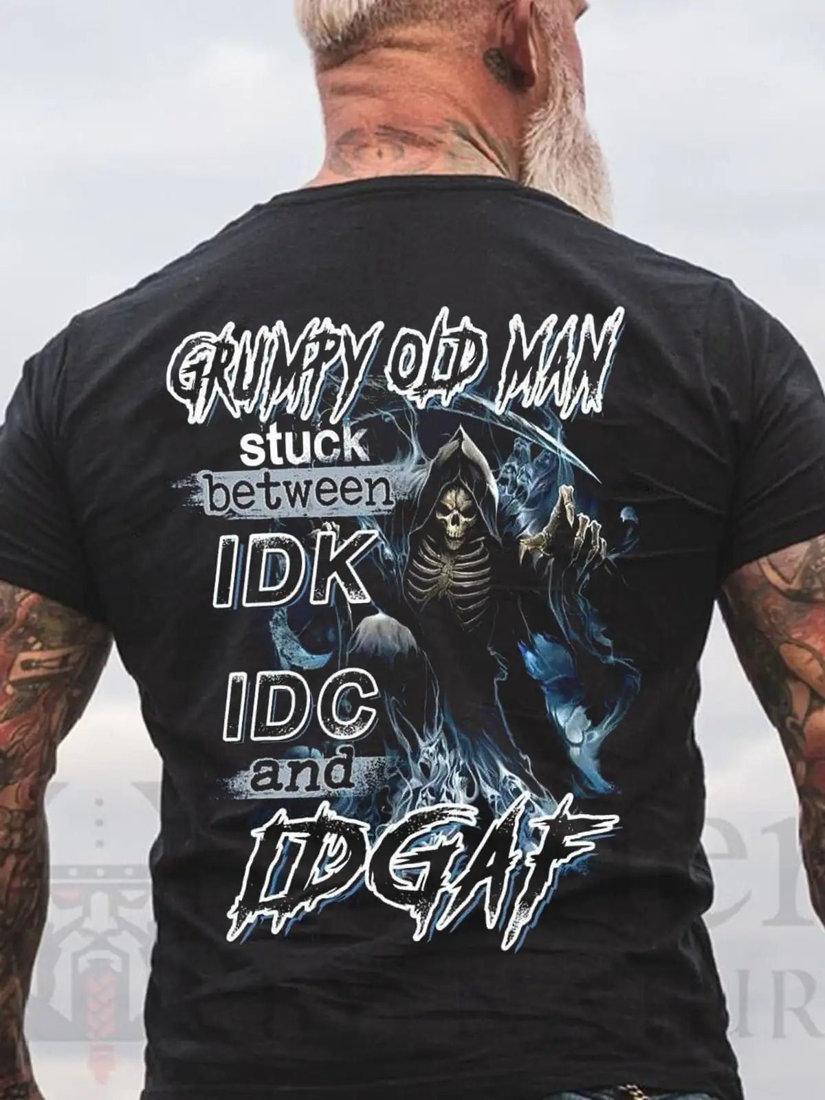 Men's "Grumpy Old Man Stuck Between IDK, IDC and IDGAF" T-Shirt - Johnbob's