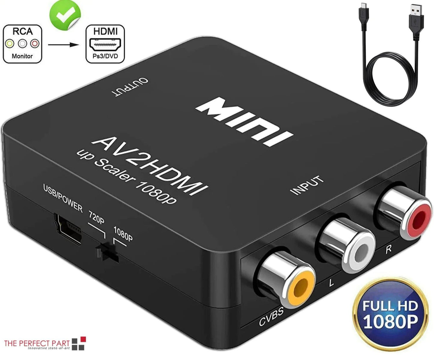 RCA to HDMI Converter Adapter AV 1080P For TV Audio Video Composite CVBS AV2HDMI - Johnbob's General Store, LLC