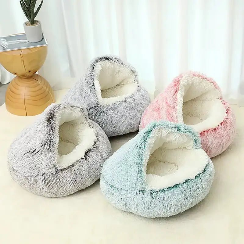 Winter Plush Pet Cat Bed round Cushion 2 in 1 Warm Cats Basket Pet Sleep Bag Kitten Nest Kennel for Small Cats - Johnbob's