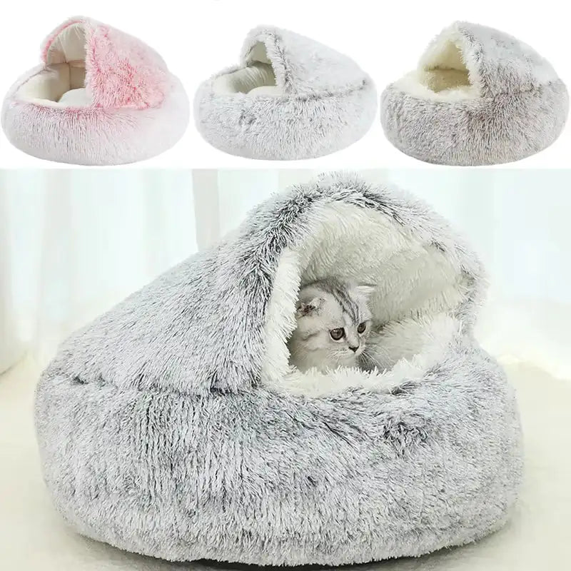 Winter Plush Pet Cat Bed round Cushion 2 in 1 Warm Cats Basket Pet Sleep Bag Kitten Nest Kennel for Small Cats - Johnbob's