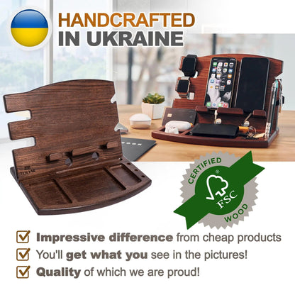 Wood Phone Docking Station Natural Ash Phone Key Holder Wallet Watch Stand Gift - Johnbob's